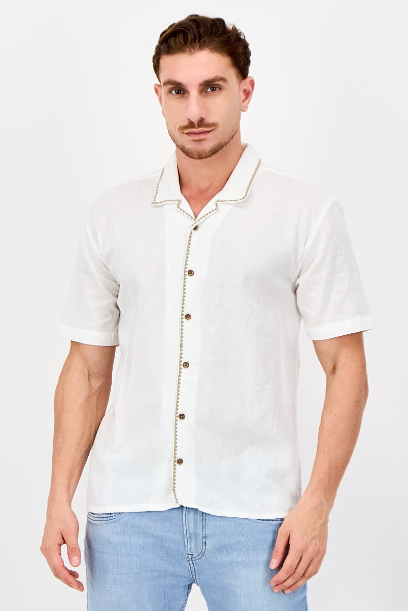 Threadbare Men Relaxed Fit Short Sleeve Causal Shirt, White - Image 1